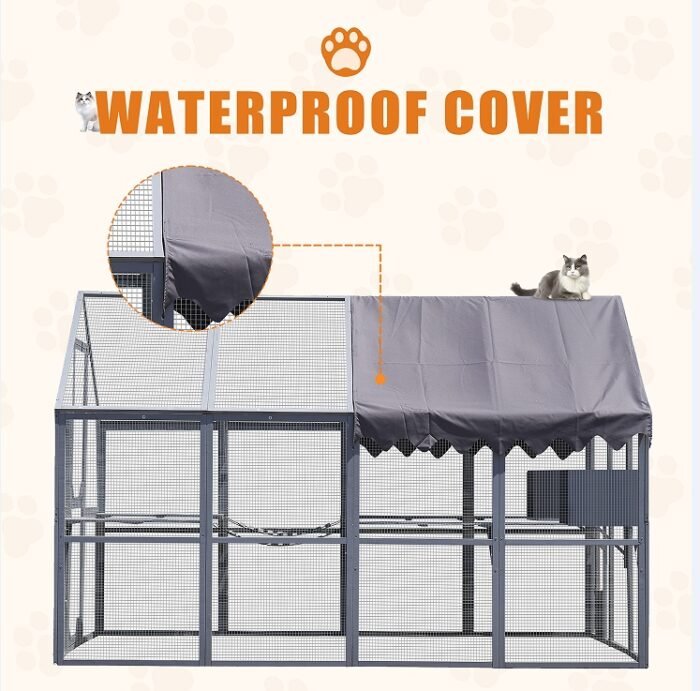 Outdoor Cat House Cat Fence, Upgraded Waterproof Cover - Gray - Image 7