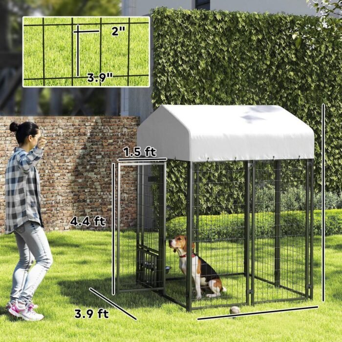 Welded Wire Outdoor Dog Kennel With 360 Rotating & 4 Levels Adjustable Bowls, Waterproof Cover, 3.9 X 3.9 X 6 - Image 6