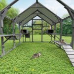 Large Catio Outdoor Cat Enclosure For Multiple Kittens, Wooden Cat House With 5 Platforms, 2 Resting Boxes, 1 Bridge And 1 Ramp, Walk In Kitty Cage Kennel With Sunshine Board Roof, Gray - Image 4