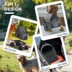 3 In 1 Pet Stroller With Detachable Carrier, Foldable Dog Stroller With Storage Basket, Cupholder, For Mini Dogs, Gray - Image 3