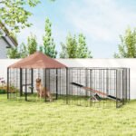 Large Outdoor Dog Kennel With Rotating & Adjustable Height Bowls, Waterproof & UV-Resistant Canopy, 11.3 X 4.7 X 5.1 - Image 4