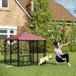 Welded Wire Outdoor Dog Kennel With 360 Rotating & 4 Levels Adjustable Bowls, Waterproof Cover, 4.6 X 4.6 X 5 - Image 5
