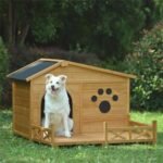 48 Wooden Dog House Outdoor With Porch, Dog Kennel With Water-Resistant Asphalt Roof And Fencing,Indoor & Outdoor Dog Crate With Paw Print, Medium, Nature - Image 10