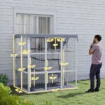 Large Outdoor Catio Cat Enclosure With Hammock, Condo,Platforms, Ladders, Ramps, Tarp, For 2-4 Large Cats, Gray - Image 3