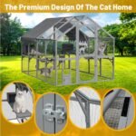 Outdoor Cat House Cat Enclosures 110 Large Kitten Playpen With Platforms,Upgrade Waterproof Cover-grey - Image 4