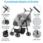 1Pc 4-Wheels Pet Stroller Foldable Carrier Strolling Cart Travel Jogger Pet Stroller With Removable Liner Storage Basket For Dog Cat - Image 7