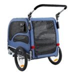 2-in-1 Pet Stroller Cart Bicycle Carrier, Easy Folding Cart Frame With Quick Release Wheels, Universal Bicycle Coupler, Reflectors, Flag, Blue Black - Image 3