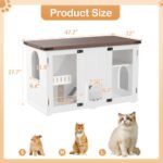 47.25 Large Cat Litter Box Enclosure With LED Light, Hidden Litter Box Furniture, Cat House With Stairs And Cat Scratching Post, Cat Cabinet Side Table With Smart Doors For Living Room, White - Image 4