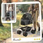3 In 1 Pet Stroller With Detachable Carrier, Foldable Dog Stroller With Storage Basket, Cupholder, For Mini Dogs, Gray - Image 6