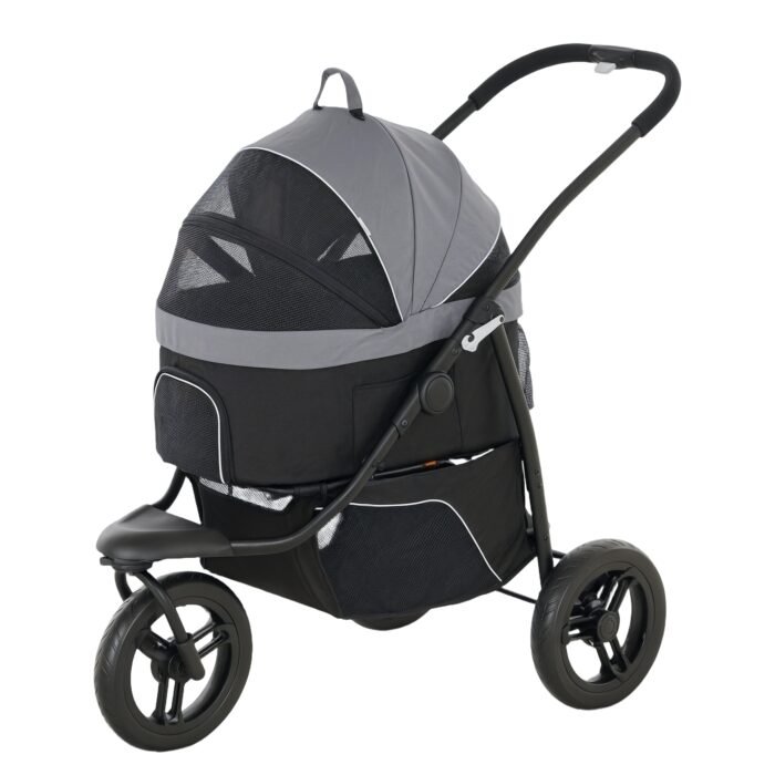 3 In 1 Pet Jogging Stroller For Small Dogs And Cats With Detachable Carrier, Storage Basket, Gray - Image 1