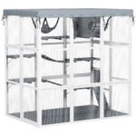 Large Outdoor Catio Cat Enclosure With Hammock, Condo,Platforms, Ladders, Ramps, Tarp, For 2-4 Large Cats, Gray