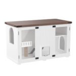 47.25 Large Cat Litter Box Enclosure With LED Light, Hidden Litter Box Furniture, Cat House With Stairs And Cat Scratching Post, Cat Cabinet Side Table With Smart Doors For Living Room, White - Image 6