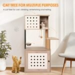 Cat Tree With Litter Box Enclosure, Allinone Cat Tower For Indoor Cats With Large Hammock, Bed, Food Station, Scratching Posts, Modern Style Pet Furniture, Gray White - Image 9