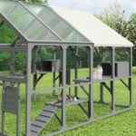 Large Catio Outdoor Cat Enclosure For Multiple Kittens, Wooden Cat House With 5 Platforms, 2 Resting Boxes, 1 Bridge And 1 Ramp, Walk In Kitty Cage Kennel With Sunshine Board Roof, Gray - Image 5