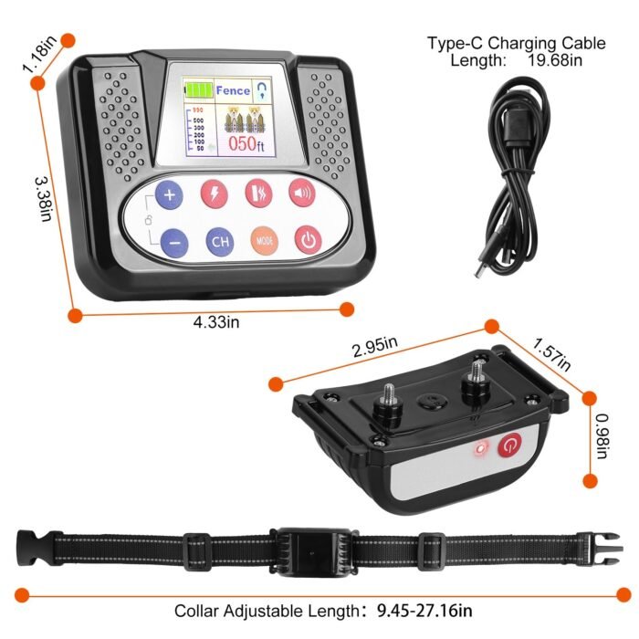 1Set 990FT Range Dog Wireless Fence Remote Training Collar IPX6 Waterproof Receiver With 0-9 Levels Beep Vibration Shock Mode 4 Channels Rechargeable Transmitter System - Image 5