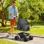3 In 1 Pet Stroller With Detachable Carrier, Foldable Dog Stroller With Storage Basket, Cupholder, For Mini Dogs, Gray - Image 2