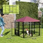 Welded Wire Outdoor Dog Kennel With 360 Rotating & 4 Levels Adjustable Bowls, Waterproof Cover, 4.6 X 4.6 X 5 - Image 4