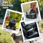 3 In 1 Pet Jogging Stroller For Small Dogs And Cats With Detachable Carrier, Storage Basket, Gray - Image 6