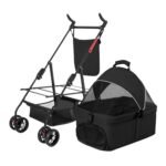 1Pc 4-Wheels Pet Stroller Foldable Carrier Strolling Cart Travel Jogger Pet Stroller With Removable Liner Storage Basket For Dog Cat - Image 8