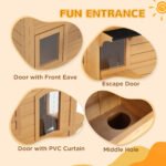 2-Story Wooden Outdoor Cat House Feral Shelter With Escape Door Asphalt Roof 4 Platforms Natural - Image 5