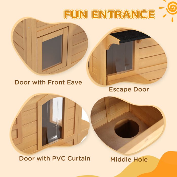 2-Story Wooden Outdoor Cat House Feral Shelter With Escape Door Asphalt Roof 4 Platforms Natural - Image 5