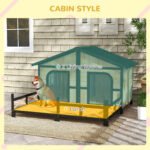 59x64x39 Large Wooden Dog House Raised Weatherproof Rustic Log Cabin Style Elevated Pet Shelter Porch Deck, Natural - Image 5