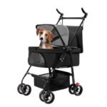 4 Wheels Pet Stroller Foldable Carrier Strolling Cart Travel Jogger Pet Stroller With Removable Liner Storage Basket For Dog Cat - Image 5