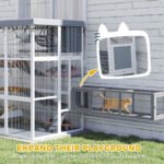 Large Outdoor Catio Cat Enclosure With Hammock, Condo,Platforms, Ladders, Ramps, Tarp, For 2-4 Large Cats, Gray - Image 4