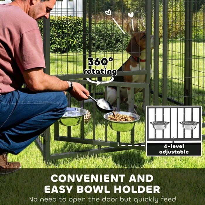 Welded Wire Outdoor Dog Kennel With 360 Rotating & 4 Levels Adjustable Bowls, Waterproof Cover, 3.9 X 3.9 X 6 - Image 5