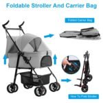 1Pc 4-Wheels Pet Stroller Foldable Carrier Strolling Cart Travel Jogger Pet Stroller With Removable Liner Storage Basket For Dog Cat - Image 2