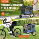 2-in-1 Pet Stroller Cart Bicycle Carrier, Easy Folding Cart Frame With Quick Release Wheels, Universal Bicycle Coupler, Reflectors, Flag, Blue Black - Image 6