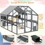 Extra Spacious Catio Outdoor Cat Haven, 110 Inch Luxury Cattery With Weather-Resistant Roof, Cat Climbing Ramp, Space Pod Bed, 2 Lounging Huts - Image 5