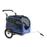 2-in-1 Pet Stroller Cart Bicycle Carrier, Easy Folding Cart Frame With Quick Release Wheels, Universal Bicycle Coupler, Reflectors, Flag, Blue Black - Image 4