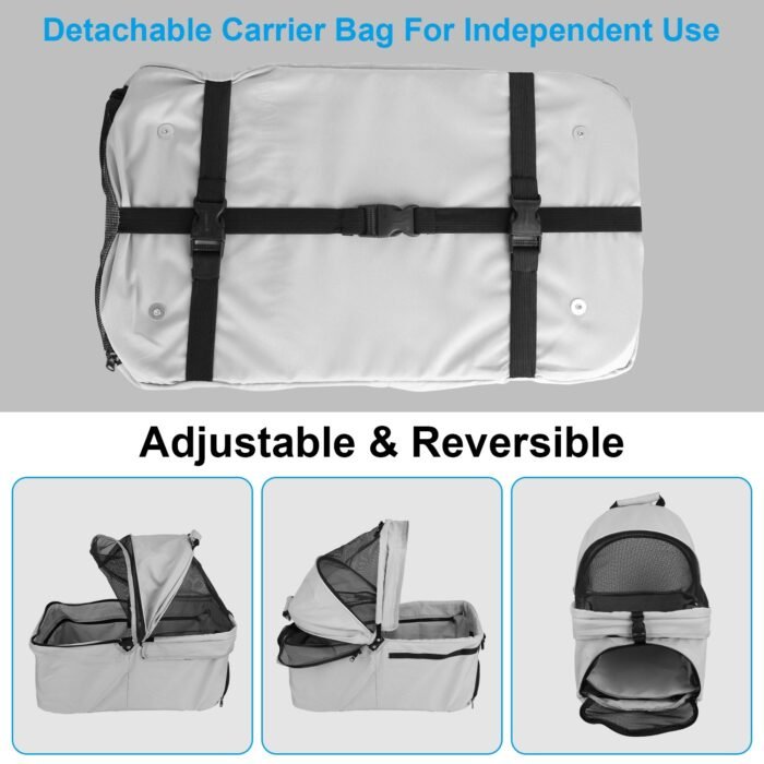1Pc 4-Wheels Pet Stroller Foldable Carrier Strolling Cart Travel Jogger Pet Stroller With Removable Liner Storage Basket For Dog Cat - Image 10