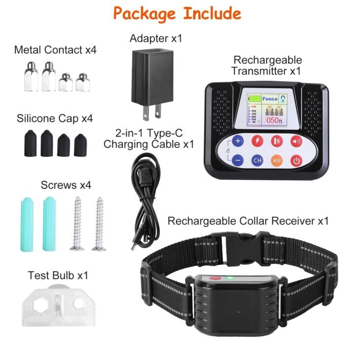 1Set 990FT Range Dog Wireless Fence Remote Training Collar IPX6 Waterproof Receiver With 0-9 Levels Beep Vibration Shock Mode 4 Channels Rechargeable Transmitter System - Image 8