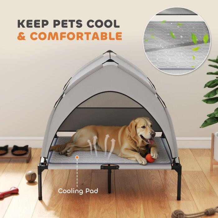 Elevated Dog Bed With Removable Canopy, Portable Outside Raised Pet Cot With Cooling Pad, Storage Bag, 42 X 30 X 37 - Image 6