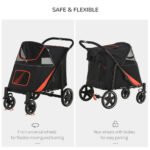 PawHut 1-Click Foldable Doggy Stroller For Medium Large Dogs, Pet Stroller With Storage, Smooth Ride With Shock Absorption, Mesh Window, Safety Leash, Big Dog Walking Stroller, Black - Image 3