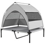 Elevated Dog Bed With Removable Canopy, Portable Outside Raised Pet Cot With Cooling Pad, Storage Bag, 42 X 30 X 37