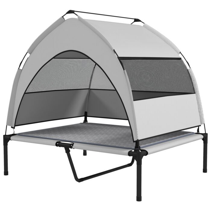 Elevated Dog Bed With Removable Canopy, Portable Outside Raised Pet Cot With Cooling Pad, Storage Bag, 42 X 30 X 37 - Image 1
