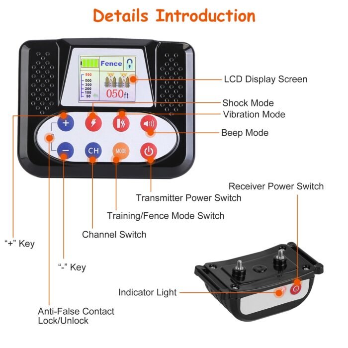 1Set 990FT Range Dog Wireless Fence Remote Training Collar IPX6 Waterproof Receiver With 0-9 Levels Beep Vibration Shock Mode 4 Channels Rechargeable Transmitter System - Image 2