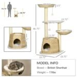 PawHut 47 Cat Tree Kitty Activity Center, Cat Climbing Toy With Cattail Fluff, Bed, Condo, Sisal Scratching Post, And Hanging Ball, Natural - Image 8