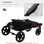 PawHut 1-Click Foldable Doggy Stroller For Medium Large Dogs, Pet Stroller With Storage, Smooth Ride With Shock Absorption, Mesh Window, Safety Leash, Big Dog Walking Stroller, Black - Image 6