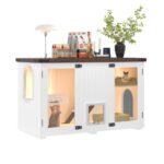 47.25 Large Cat Litter Box Enclosure With LED Light, Hidden Litter Box Furniture, Cat House With Stairs And Cat Scratching Post, Cat Cabinet Side Table With Smart Doors For Living Room, White - Image 10
