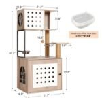 Cat Tree With Litter Box Enclosure, Allinone Cat Tower For Indoor Cats With Large Hammock, Bed, Food Station, Scratching Posts, Modern Style Pet Furniture, Gray White - Image 10