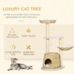 PawHut 47 Cat Tree Kitty Activity Center, Cat Climbing Toy With Cattail Fluff, Bed, Condo, Sisal Scratching Post, And Hanging Ball, Natural - Image 5