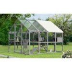 Large Catio Outdoor Cat Enclosure For Multiple Kittens, Wooden Cat House With 5 Platforms, 2 Resting Boxes, 1 Bridge And 1 Ramp, Walk In Kitty Cage Kennel With Sunshine Board Roof, Gray - Image 7