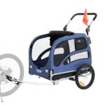 2-in-1 Pet Stroller Cart Bicycle Carrier, Easy Folding Cart Frame With Quick Release Wheels, Universal Bicycle Coupler, Reflectors, Flag, Blue Black - Image 7
