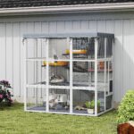 Large Outdoor Catio Cat Enclosure With Hammock, Condo,Platforms, Ladders, Ramps, Tarp, For 2-4 Large Cats, Gray - Image 5