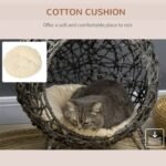 PawHut Rattan Elevated Cat Bed House Kitten Basket Ball Shaped Pet Furniture W Removable Cushion - Silver-Tone And Grey - Image 8