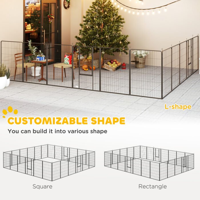 Dog Playpen For Indoor Outdoor, 24 Panels 44.5 H Puppy Playpen With Lockable Door, DIY Shape Pet Exercise Fence, Black - Image 6